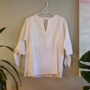 Brooks Brothers Linen Classic Preppy Coastal Bohemian Casual Boxy Tie Sleeve Top